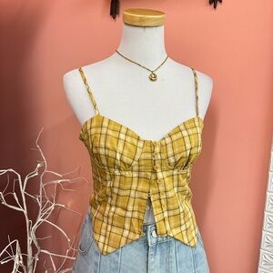 NWT! Forever 21 Yellow Plaid Button-Down Tank